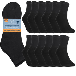 Special Essentials 12 Pairs Cotton Diabetic Ankle Socks - Non-Binding With Extra Wide Top For Men and Women