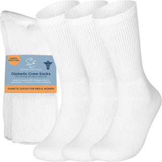 Special Essentials 3 Pairs Cotton Diabetic Crew Socks - Non-Binding Wide Top Comfort & Support for Men & Women