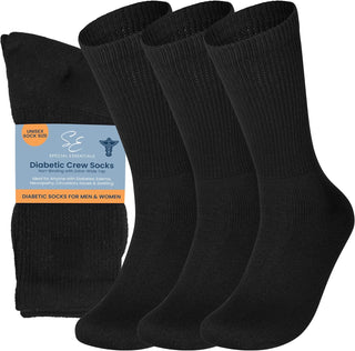 Special Essentials 3 Pairs Cotton Diabetic Crew Socks - Non-Binding Wide Top Comfort & Support for Men & Women