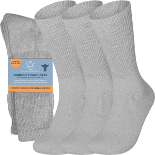 Special Essentials 3 Pairs Cotton Diabetic Crew Socks - Non-Binding Wide Top Comfort & Support for Men & Women