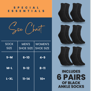 Special Essentials 6 Pairs Non-Binding Diabetic & Circulator Ankle Socks For Men & Women - Soft Moisture-Wicking Cotton