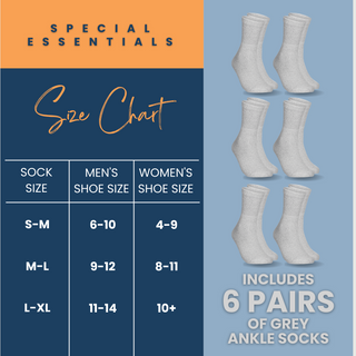 Special Essentials 6 Pairs Non-Binding Diabetic & Circulator Ankle Socks For Men & Women - Soft Moisture-Wicking Cotton