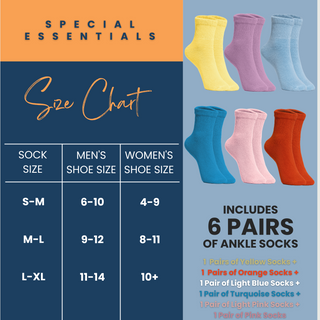 Special Essentials 6 Pairs Non-Binding Diabetic & Circulator Ankle Socks For Men & Women - Soft Moisture-Wicking Cotton