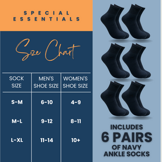 Special Essentials 6 Pairs Non-Binding Diabetic & Circulator Ankle Socks For Men & Women - Soft Moisture-Wicking Cotton