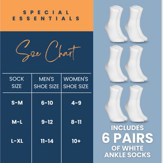 Special Essentials 6 Pairs Non-Binding Diabetic & Circulator Ankle Socks For Men & Women - Soft Moisture-Wicking Cotton