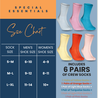 Special Essentials 6 Pairs Non-Binding Diabetic & Circulator Crew Socks For Men & Women - Soft Moisture-Wicking Cotton