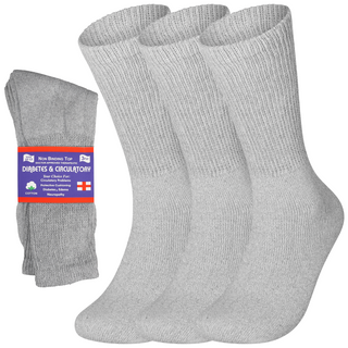 Special Essentials 3 Pairs Cotton Diabetic Crew Socks - Non-Binding Wide Top Comfort & Support for Men & Women