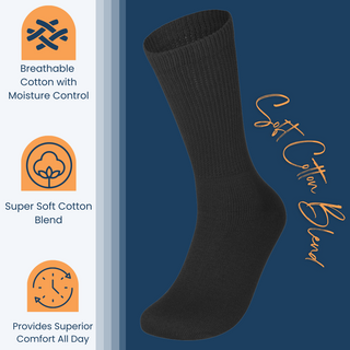 Special Essentials 3 Pairs Cotton Diabetic Crew Socks - Non-Binding Wide Top Comfort & Support for Men & Women