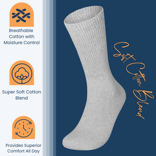 Special Essentials 3 Pairs Cotton Diabetic Crew Socks - Non-Binding Wide Top Comfort & Support for Men & Women