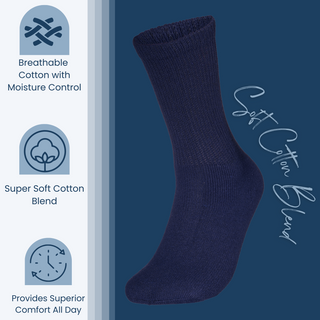 Special Essentials 3 Pairs Cotton Diabetic Crew Socks - Non-Binding Wide Top Comfort & Support for Men & Women