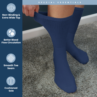 Special Essentials 3 Pairs Cotton Diabetic Crew Socks - Non-Binding Wide Top Comfort & Support for Men & Women