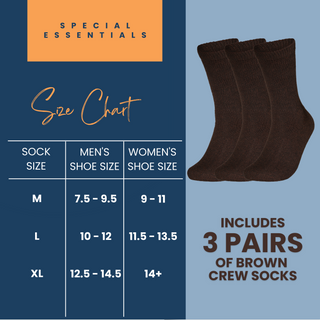 Special Essentials 3 Pairs Cotton Diabetic Crew Socks - Non-Binding Wide Top Comfort & Support for Men & Women