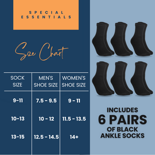 Special Essentials 6 Pairs Cotton Diabetic Ankle Socks - Non-Binding With Extra Wide Top For Men and Women…