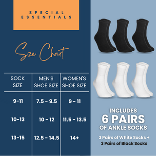 Special Essentials 6 Pairs Cotton Diabetic Ankle Socks - Non-Binding With Extra Wide Top For Men and Women…