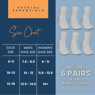 Special Essentials 6 Pairs Cotton Diabetic Ankle Socks - Non-Binding With Extra Wide Top For Men and Women…