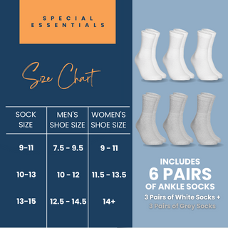 Special Essentials 6 Pairs Cotton Diabetic Ankle Socks - Non-Binding With Extra Wide Top For Men and Women…