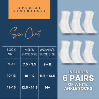 Special Essentials 6 Pairs Cotton Diabetic Ankle Socks - Non-Binding With Extra Wide Top For Men and Women…