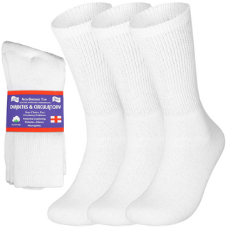 Special Essentials 3 Pairs Cotton Diabetic Crew Socks - Non-Binding Wide Top Comfort & Support for Men & Women