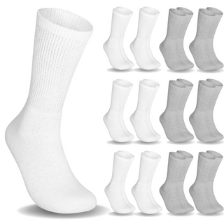 Special Essentials 12 Pairs Cotton Diabetic Socks for Men & Women - Non-Binding Extra Wide Top Neuropathy Socks - Crew Socks